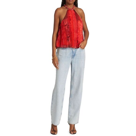 Alice + Olivia Red Alycia Pleated Halterneck Top NWT Size XS - Picture 2 of 13
